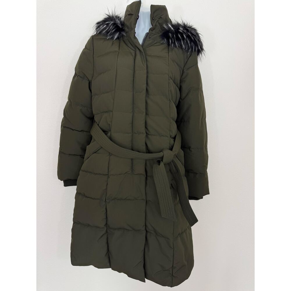 Kensie Olive Belted Faux Fur Puffer Coat NWT Size M